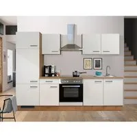 Flex-Well Exclusiv Küchenzeile Vintea 270 cm - Einbauküche mit flexibler Montage, hochwertiger Ausstattung und pflegeleichten Fronten in Magnolia und Lancelot Oak - ideal für kreative Küchenliebhaber.