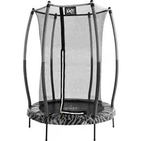 EXIT Tiggy junior Trampolin Schwarz-Grau Ø140cm mit Sicherheitsnetz - Kompaktes Minitrampolin für Kinder von 3-5 Jahren, mit sicherem Gummiband-Bouncesystem und coolen Tigerprint. Ideal für drinnen und draußen, einfach aufzubauen ohne Schrauben.