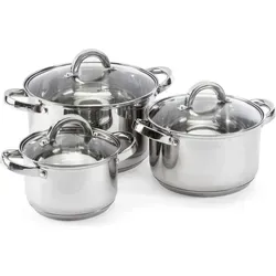 tlg TOPFSET Kochtopfset Töpfe Induktion Edelstahl mit Glasdeckel - Silber 6