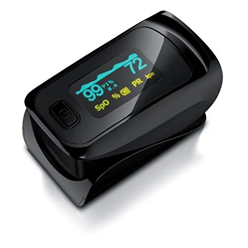Medicinalis - Pulsoximeter Finger - SpO2 Pulsmesser – Fingerpulsoximeter - Messung von Puls und Sauerstoffsättigung am Finger – OLED Display - Batterieanzeige – Alarm – One Touch Bedienung