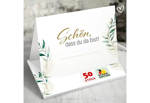 Funke & Brand Grußkarten 50x Tischkarten Hochzeit Floral Grün Gold Akzente 8,5x5,6 cm