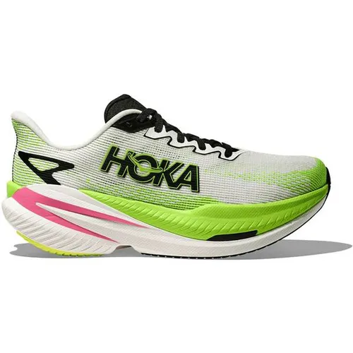 Hoka W Mach X 3 - White/Neon Lime, Größe: 7.5 - Laufschuhe mit leichtem, atmungsaktivem Obermaterial und optimaler Dämpfung für ein einzigartiges Laufgefühl.