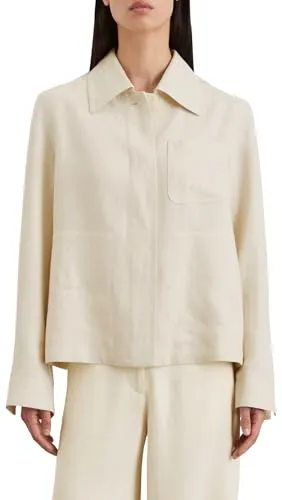 Marc O'Polo Damen Übergangsjacke mit Kentkragen Overshirt, Cremefarben - Funktionsjacken, aus natürlicher Baumwolle für ein angenehmes Tragegefühl und perfekten Übergangsschutz