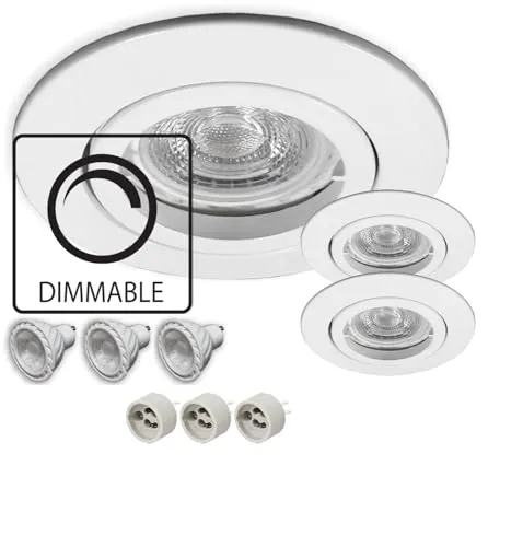 LICHT DISCOUNT LED Einbaustrahler dimmbar 3er Set | Einbauleuchten 230V weiß 68mm Lochbohrung | Deckenleuchte Decken-Strahler inkl. 7,5 W LED neutralweiss Leuchtmittel | Deckenspot mit GU10 Fassung
