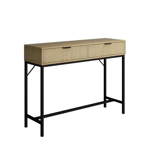 Vicco Konsolentisch Lennox, Eiche/Schwarz, 100 x 75 cm - Konsolentisch mit modernem Design und 2 Schubladen für optimalen Stauraum, ideal für Flur oder Wohnzimmer. Stabilität durch Metallfüße und perfekt kombinierbar.