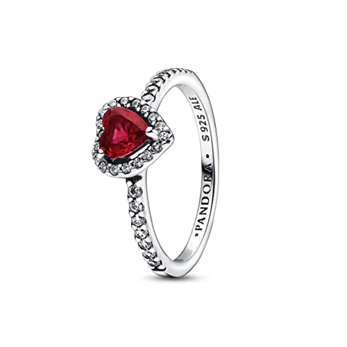 PANDORA Ausgeprägtes Rotes Herz Ring - Sterlingsilber mit Zirkonia, funkelndes Design aus der Timeless Collection, Größe 56