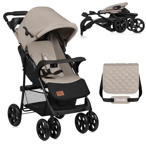 LIONELO Emma Plus Kinderwagen - Modern und leicht, dieser Buggy bietet eine verstellbare Rückenlehne, großen Korb und ein praktisches Tablett für Getränke. Ideal für Eltern, die Komfort und Mobilität schätzen.