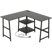 Costway L-förmiger Schreibtisch 120x120 cm in Schwarz - Moderner L-förmiger Schreibtisch für effizientes Arbeiten von zu Hause. Mit praktischen Ladeanschlüssen und verstellbaren Füßen für optimale Stabilität.
