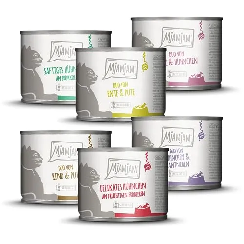 MjAMjAM - Premium Nassfutter für Katzen - Mixpaket 6 für deine Katze, 6er Pack (6 x 200 g), getreidefrei mit extra viel Fleisch