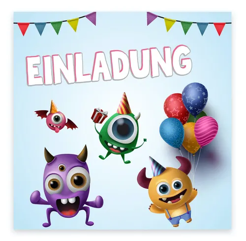 Einladungskarten Geburtstagseinladung Monster Kindergeburtstag 148x148mm 12