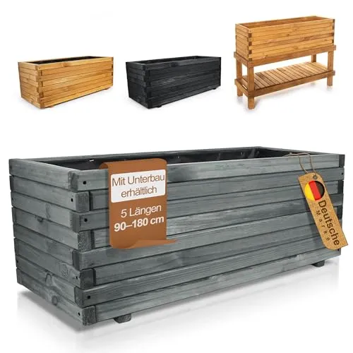 BooGardi Pflanzkübel groß für Garten & Balkon – 100 cm lang anthrazit - Stabiler Pflanzkasten aus imprägnierter Kiefer, ideal für Blumen, Kräuter und Gemüse. Mit Innenvlies für optimalen Schutz und offener Bodenkonstruktion für besten Wasserablauf. Erhältlich in 10 Größen und 3 Farben.
