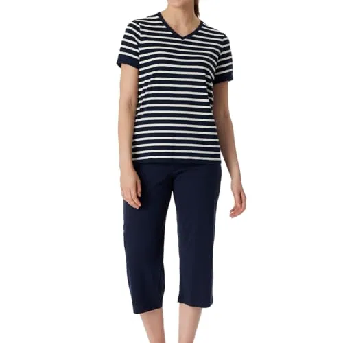 Schlafanzug kurz Set - Weiche Baumwolle für Damen - Schlafanzüge für Damen aus softer Single-Jersey-Qualität, mit Rundhalsausschnitt und stylischen Streifen, ideal für gemütliche Nächte.