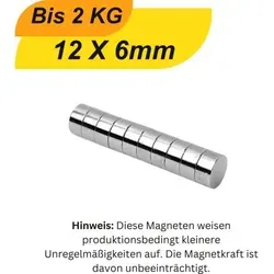 Stück Neodym Magnet 12mm x 6mm Supermagnete hohe Haftkraft Scheibenmagnet 5