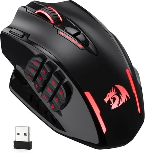 Redragon M913 Impact Elite Wireless Gaming Maus, 16000 DPI Verkabelte/Kabellose RGB Maus mit 20 Programmierbaren Tasten, 45 Std. Batteriebetrieb und Optischem Pro-Sensor, 12 Seitentasten MMO-Maus