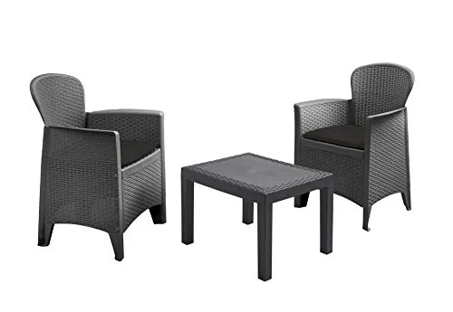 Spetebo Rattan Gartenmöbel Set anthrazit - 2 Sessel mit Polster + Gartentisch - Balkon Set Sitzgruppe Rattanset