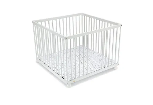 FabiMax Laufgitter 100x100 cm - 3-fach höhenverstellbar - Laufgitter aus massivem Buche, weiß lackiert, mit höhenverstellbarem Boden und abwischbarer Polsterung. Perfekt für sichere und flexible Nutzung im Kinderzimmer.