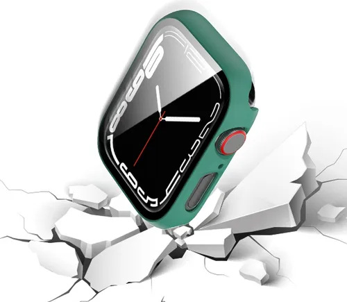 Für Apple Watch 9 8 7 45mm 2 in 1 Schock TPU Silikon Hülle + Hart Glas