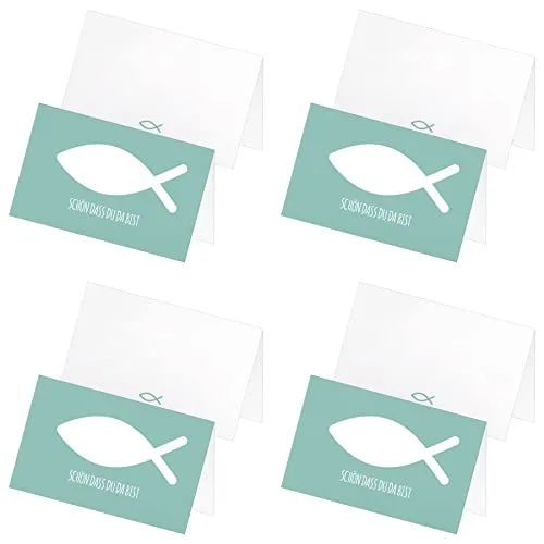 itenga 96 x Tischkarten Platzkarten Namensschild Fisch Kommunion Taufe Konfirmation Jungen Mädchen (türkis)