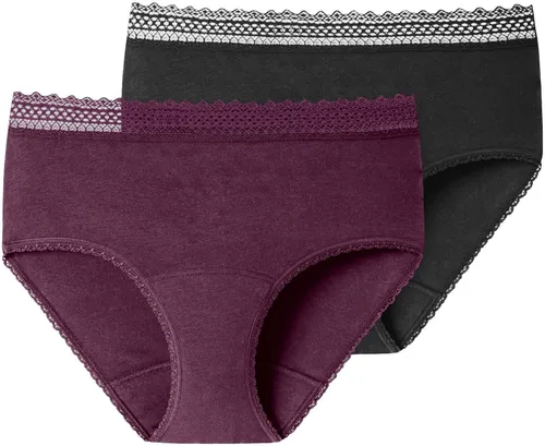 Schiesser Periodenslip "Secret Care" (2er-Pack) - Periodenunterwäsche in 908-lila/ schwarz, bietet zuverlässigen Schutz bis zu 12 Stunden und sorgt für ein sicheres Gefühl während der Periode.
