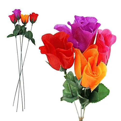 BEMIRO 12 Stück Kunst Rosen 4 Farben - 47cm, Hohe Qualität, Kunstrosen, Kunstblumen, Rosen Künstlich, Kunstblumen, Kunstrosen Strauß