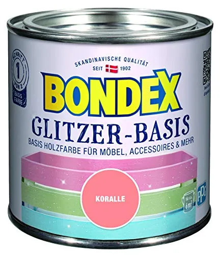 Bondex 424675 Glitzer-Basis koralle 0,5 L - Farbe Mit Glitzer Für 6m² - Glitzerfarbe schützt Holz und schafft Glitzernde Blickfänge