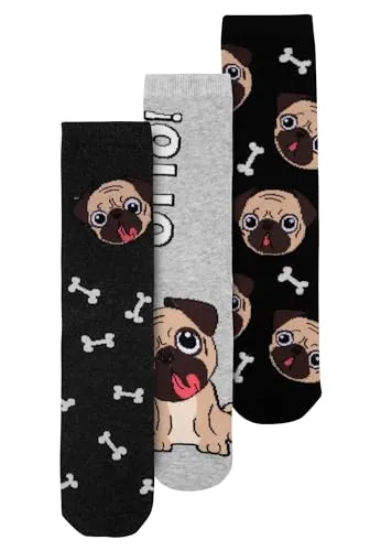 Bastian Bielendorfer Mops Otto! Socken für Herren und Damen - Unisex Sneaker Strümpfe Grau (3er Pack) (DE/NL/SE/PL, Numerisch, 38, 43, Regular, Regular, Grau)