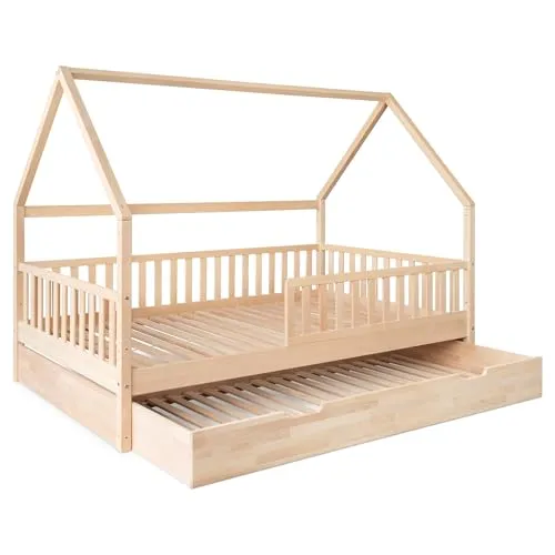 Ehrenkind® Hausbett Buche Livo | FSC Zertifiziert | Kinderbett mit Rausfallschutz - Das Hausbett Livo aus hochwertigem Buchenholz bietet Kindern ein gemütliches Rückzugsort. Mit höhenverstellbaren Elementen und praktischem Bettkasten ist es ideal für jedes Kinderzimmer. Einfach aufzubauen und stabil.