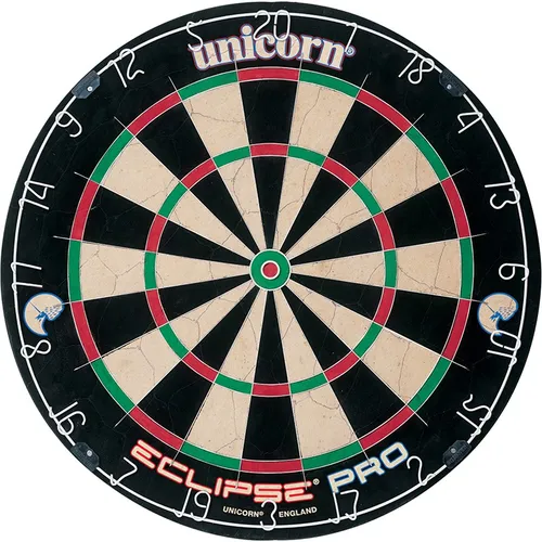 Steeldartscheibe - Eclipse Pro Sisalfasern - Professionelle Steeldartscheibe aus langlebigen Sisalfasern, ideal für optimale Spielbedingungen mit feiner Segmentabtrennung für größere Zielfelder und beweglichen Punktezahlen gegen einseitige Abnutzung.