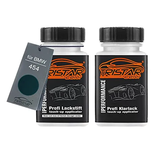 TRISTARcolor Autolack Lackstift Set für BMW 454 Tannengrün Metallic Basislack Klarlack je 50ml