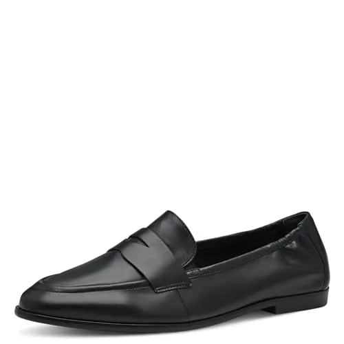 Tamaris Damen Slipper Leder Penny Loafer Schwarz 1-24210-42, Größe: 39 EU - Halbschuhe aus hochwertigem Leder mit elastischen Einsätzen für einfachen Einstieg und optimalen Komfort. Ideal für elegante Anlässe oder den Büroalltag.