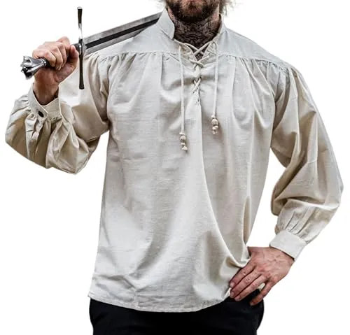Leonardo Carbone® Mittelalter Hemd Friedrich - Mittelalter Kleidung, Mittelalter Hemd Herren, LARP-Kleidung, Festival Outfit Herren, Karneval Kostüm Herren, Freizeithemden Langarm Natur S