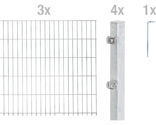 Alberts 653774 Doppelstabmattenzaun 8 tlg. Komplettset - Doppelstabmatten-Zaun aus feuerverzinktem Stahl, robust und rostfrei. Ideal für preisgünstiges Einzäunen. Höhe 160 cm und Länge 6 m, erweiterbar mit Anbauset.