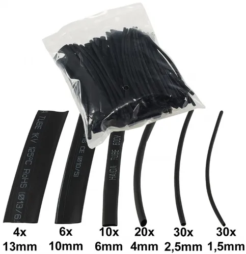 teiliges Schrumpfschlauch Sortiment Tüte Schrumpfschläuche 10cm lang schwarz 100