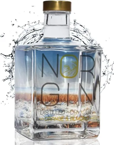 NORGIN Orange & Almond Dry Gin | Premium Gin mit 18 ausgewählten Botanicals | Wohlig warmer Gin mit Orange und Bittermandel | Feinster Gin von der Norddeutschen Küste | 500 ml Distilled Gin