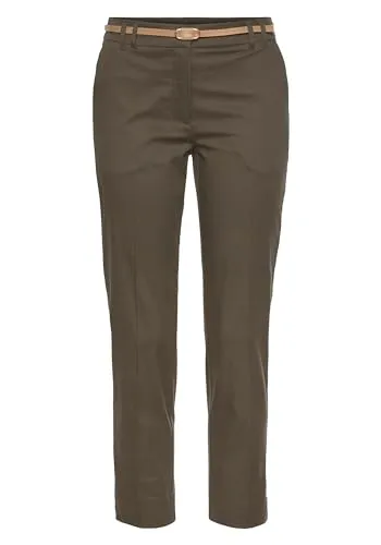 VIVANCE Chinohose Damen, Gr. 42, khaki - Stoffhosen in 7/8-Länge mit figurumspielendem Schnitt und Lederimitat-Gürtel. Perfekt für den Business-Look und bequem durch den Stretchanteil.