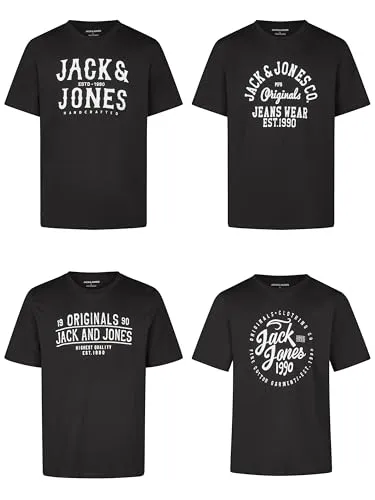 JACK & JONES JJLINO T-Shirt Herren 4er Pack - Hochwertige T-Shirts im Regular Fit für Herren im praktischen 4er-Set, ideal für Freizeit und Sport, aus weicher Baumwolle für höchsten Tragekomfort.