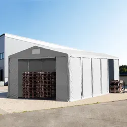 TOOLPORT  8x12 m Lagerzelt, PVC-Plane, grau, mit Bodenrahmen, ohne Statik - (79854)