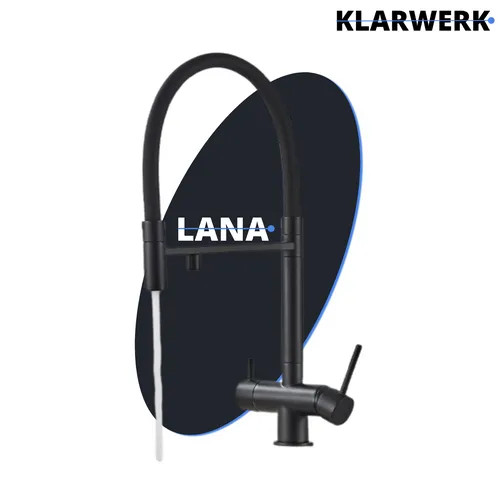 KLARWERK Lana | Ausziehbare 3-Wege Armatur in Schwarz Matt - Elegante Edelstahl Mischbatterie für Küche mit 360° drehbarem Wasserhahn und flexibler Brause, ideal für gefiltertes und Sprudelwasser.