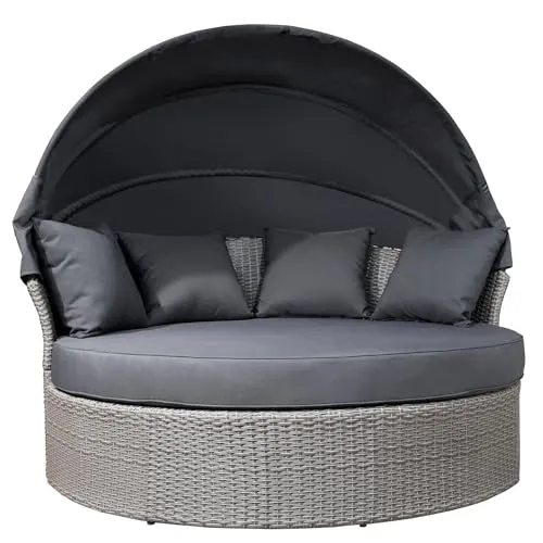 riess-ambiente Sonneninsel PLAYA LIVING 160cm grau / anthrazit - Wetterfeste Sonneninsel aus Polyrattan mit drehbarem Fußteil und klappbarem Dach, ideal für Balkon und Garten – der perfekte Platz zum Entspannen!