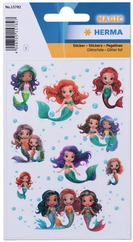 HERMA Sticker MAGIC Mermaid Folie beglimmert 1 Blatt à 9 Sticker