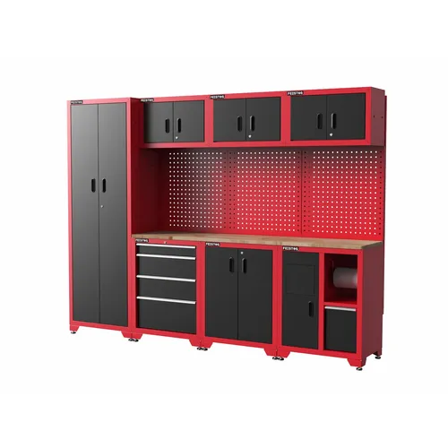 Feistos Hochschrank "Juno 3" - Schwarz/Rot, 264 x 46 x 198 cm - Gartenschränke und Aufbewahrungsboxen: Der modulare Werkzeugschrank "Juno 3" bietet optimalen Style und Stauraum für Hobbyhandwerker und Profischrauber.