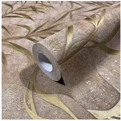 Marburg Vliestapete Blätter Beton Optik Braun Gold 34288 City Glow - Stylische Tapete in Betonoptik mit goldenen Blättern, ideal für moderne Wohnräume. Verleihen Sie Ihrem Zuhause einen urbanen Touch!