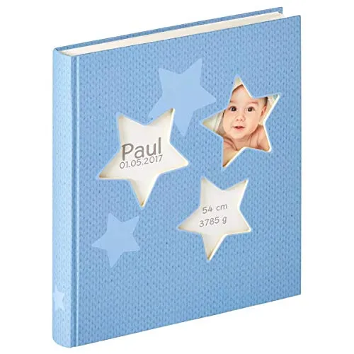 Walther UK-133-L Babyalbum Estrella blau 28x30,5 - Fotoalbum Estrella in Blau mit 50 weißen Seiten, ideal zur liebevollen Dokumentation der Baby-Erinnerungen.