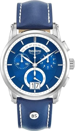 Bruno Söhnle Unisex Analog Quarz Uhr 17-13117-341 - Armbanduhr für Herren mit blauem Kalbslederarmband und 10 bar Wasserdichtigkeit, ideal für Schwimmen und Schnorcheln. Präzises Ronda Quarz-Uhrwerk in elegantem Edelstahlgehäuse.