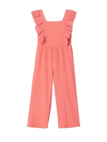 Vertbaudet Jumpsuit Mädchen mit Volants in Koralle 116 - Ärmelloser Jumpsuit mit geradem Schnitt und breiten Trägern. Das weiche, elastische Material sorgt für optimale Bewegungsfreiheit und Komfort. Ideal für den Sommer!