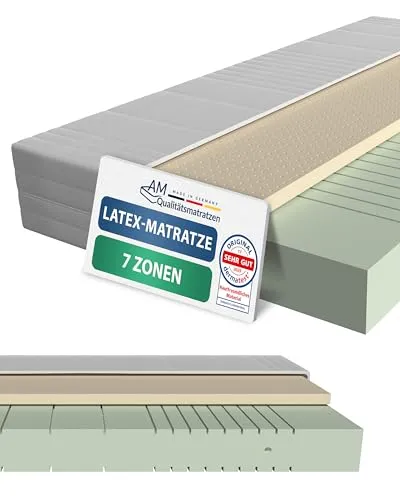AM Qualitätsmatratzen Latex-Matratze 90x200cm H3 - Allergikerfreundlich mit 4cm Latex-Auflage - Hochwertige Matratze (90 x 200 cm H3) mit 4cm Latex-Auflage für ein angenehmes Liegegefühl. Ideal für Allergiker, feuchtigkeits- und temperaturregulierend, Made in Germany.
