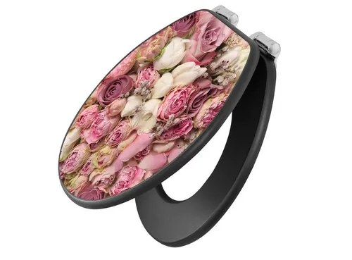 banjado WC-Sitz Anthrazit Motiv Strauss Rosen (umweltfreundliches Material, integrierte Absenkautomatik), 46,5 x 38 x 5 cm