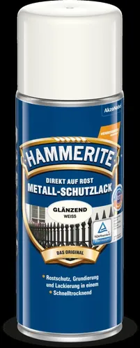 Hammerite Metall-Schutzlack glänzend WEISS 400ml Spraydose - Lacke, schnelltrocknend und UV-beständig für optimalen Rostschutz im Innen- und Außenbereich.