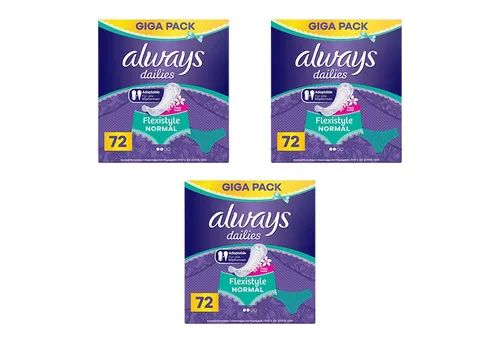 Always Dailies 3x Slipeinlagen Flexistyle Fresh Normal Giga Pack - Binden: Flexible Slipeinlagen für jeden Slip, ideal für Erwachsene und Teenager mit normaler Saugfähigkeit, 3 x 72 Stück für langanhaltenden Komfort.