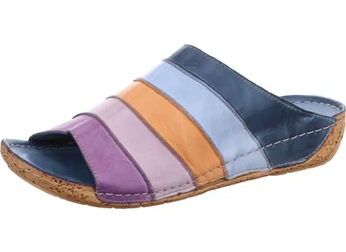 Gemini Damen Pantolette Clog Leder Keilabsatz Korkoptik 032084-02, Größe:40 EU, Farbe:Blau